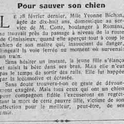 Le Petit journal illustré 1926 03 14 Pour sauver son chien, Mlle Yvonne Bichon