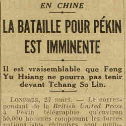 Excelsior 1926 03 28 En Chine la bataille pour Pékin est imminente