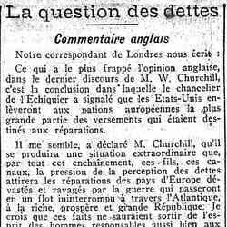 Journal des débats 1926 03 28 La question des dettes. Commentaire anglais