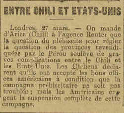 La Dépêche 1926 03 28 Entre Chili et Etats-Unis