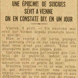 Excelsior 1926 04 04 Une épidemie de suicides sévit à Vienne