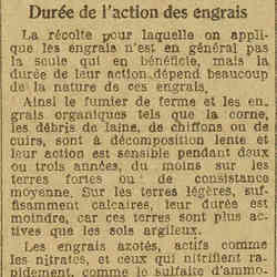 La Dépêche 1926 04 04 Durée de l'action des engrais