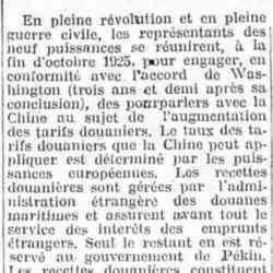L'Humanité 1926 04 11 La situation économique de la Chine et la conference douanière