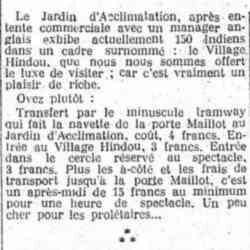 L'Humanité 1926 04 18 Un village hindou au Jardin d'Acclimatation ou un nouveau mode d'exploitation des travailleurs coloniaux