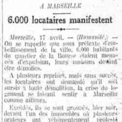L'Humanité 1926 04 18 À Marseille manifestation de 6000 locataires