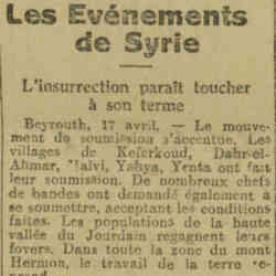 La Dépêche 1926 04 18 En Syrie l'insurrection paraît toucher à son terme