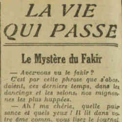 v La Dépêche 1926 04 18 Le mystère du fakir