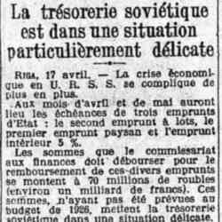 Le Matin 1926 04 18 La trésorerie soviétique est dans une situation délicate