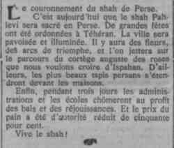 Comoedia 1926 04 25 Couronnement du shah de Perse Reza Pahlavi