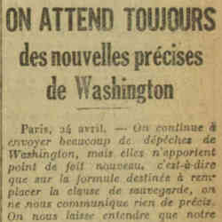 La Dépêche 1926 04 25 La dette française : On attend une réponse de Washington