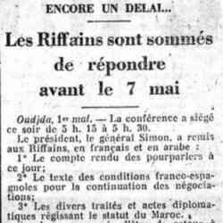 L'Action française 1926 05 02 Les Riffains sont sommés de répondre avant le 07 mai