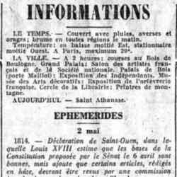 L'Action française 1926 05 02 Informations : Quelques activités en ville, éphémérides du 02 mai
