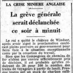 L'Action française 1926 05 02 Menace de grève générale dans la crise minière anglaise