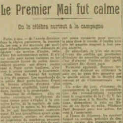 v La Dépêche 1926 05 02 Le 1er mai fut calme. On le clébra surtout à la campagne