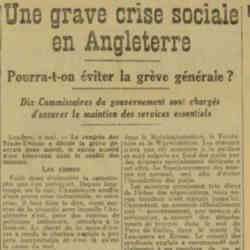La Dépêche 1926 05 02 Grave crise sociale en Angleterre