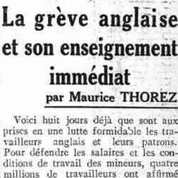 v LHumanité 1926 05 09 Les enseignements de la grève par Maurice Thorez