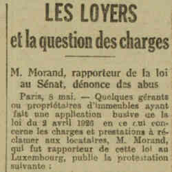 La Dépêche 1926 05 09 Les loyers et la question des charges