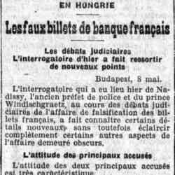 Le Gaulois 1926 05 09 En Hongrie,les faux billets de banque français. les débats judiciaires