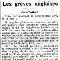Journal des débats 1926 05 16 La grève générale est terminée, la grève des mineurs continue