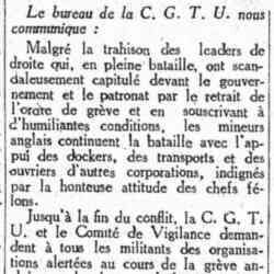 L'Humanité 1926 05 16 Contre la capitulation des chefs La grève générale continue