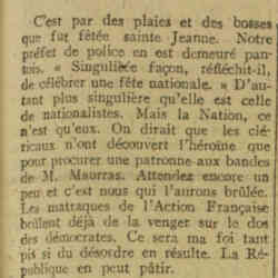 v La Dépêche 1926 05 16 C'est par des plaies et des bosses que fut fêtée sainte Jeanne
