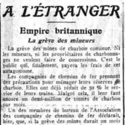 v Journal des débats 1926 05 23 À l'étranger Nouvelles de l'étranger : Empire britannique La grève des mineurs