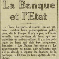 L 'Oeuvre 1926 05 23 La Banque et l’État : Tous les partis devraient, en ce moment, oublier leurs préoccupations politiques