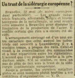 v L Oeuvre 1926 05 23 Un trust de la sidérurgie européenne