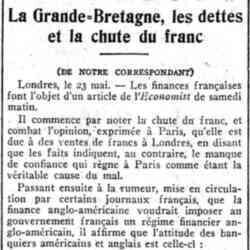 Journal des débats 1926 05 25 La Grande-Bretagne, les dettes et la chute du franc