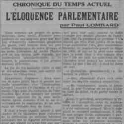 L'Homme libre 1926 05 25 Eloquence parlementaire