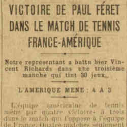 v Excelsior 1926 05 30 Victoire de Paul Féret dans le match de tennis France-Amérique