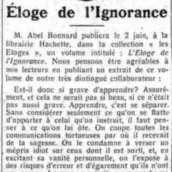 v Journal des débats 1926 05 30 Eloge de lignorance. ...les hommes de la pensée et les hommes de la pratique peuvent se parler de la vie