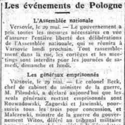 v Journal des débats 1926 05 30 Les événements de Pologne. L'Assemblée nationale... Les généraux emprisonnés...