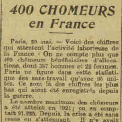 v La Dépêche 1926 05 30 409 chômeurs bénéficiaires d'allocations en France