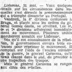 L'Humanité 1926 06 01  Une dictature militaire s'installe à Lisbonne