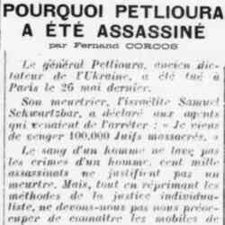 Le Quotidien 1926 06 01 Pourquoi Petlioura a été assassiné la Saint Barthélémy juive en Ukraine