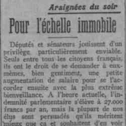 Paris soir 1926 06 06 Pour l'échelle immobile de l'indemnité parlementaire