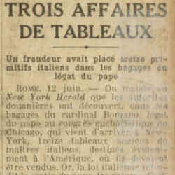 v Excelsior 1926 06 13 Treize tableaux anciens de maîtres italiens découvert, dans les bagages du cardinal Bonzano