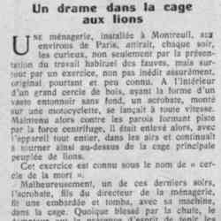 Le Petit journal illustré 20 juin 1926 un drame dasns la cage aux lions