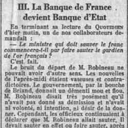 L'Action Française -27 juin 1926 La banque de France devient banque d'Etat