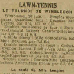 La Dépêche -27 juin 1926 Le tournoi de Wimbledon