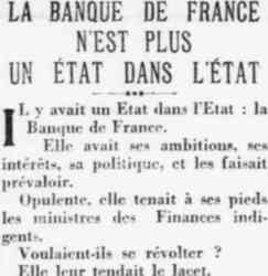 Le Quotidien - 27 juin 1926 La banque de france n'est plus un Etat dans l'Etat