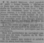 M. André Malraux, jeune auteur, est le premier écrivain vivant traduit en chinois