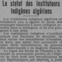 Le statut des instituteurs indigène d'Algérie