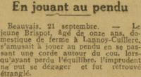 La Dépêche - 22 septembre 1926 faits divers en jouant au pendu