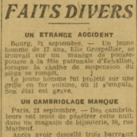 La Dépêche - 22 septembre 1926 faits divers : un étrange accident