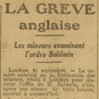 La grève anglaise : les mineurs rejettent l'offre Baldwin