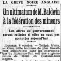 Ultimatum de M. Baldwin aux mineurs grévistes