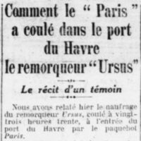 Le remorqueur Ursus coulé par le Paris