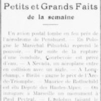 Petits et grands faits 17 octobre 1926